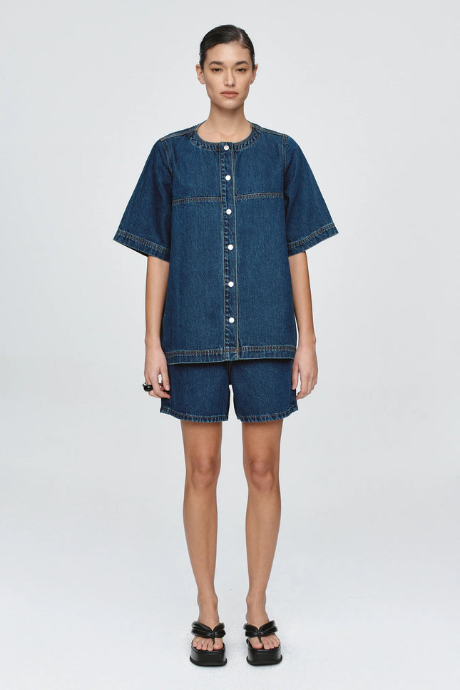 Marle Short Sleeve Seam Shirt - Denim - Classic Blue