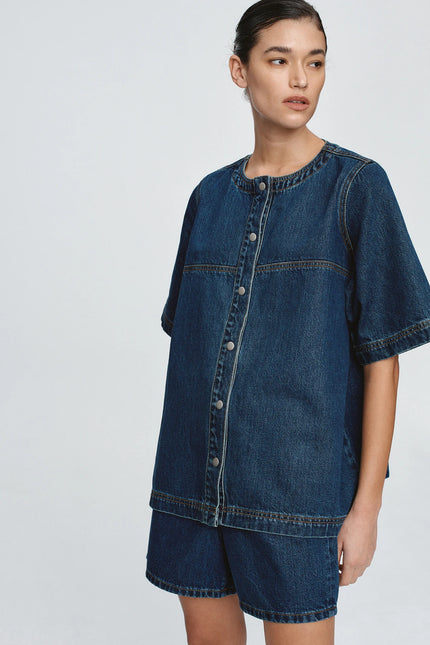 Marle Short Sleeve Seam Shirt - Denim - Classic Blue