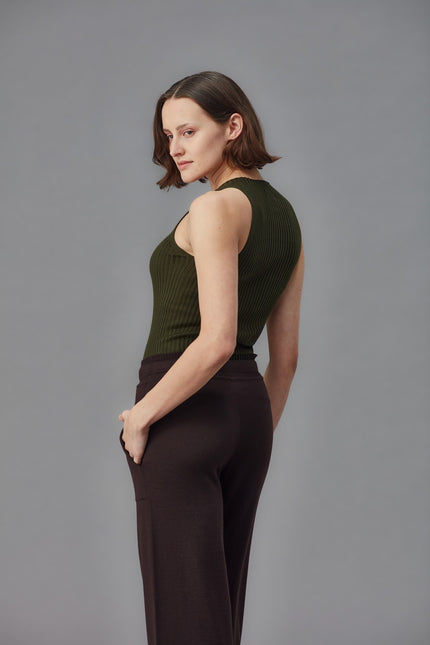 Standard Issue Merino Rib V Neck Tank - Smudge