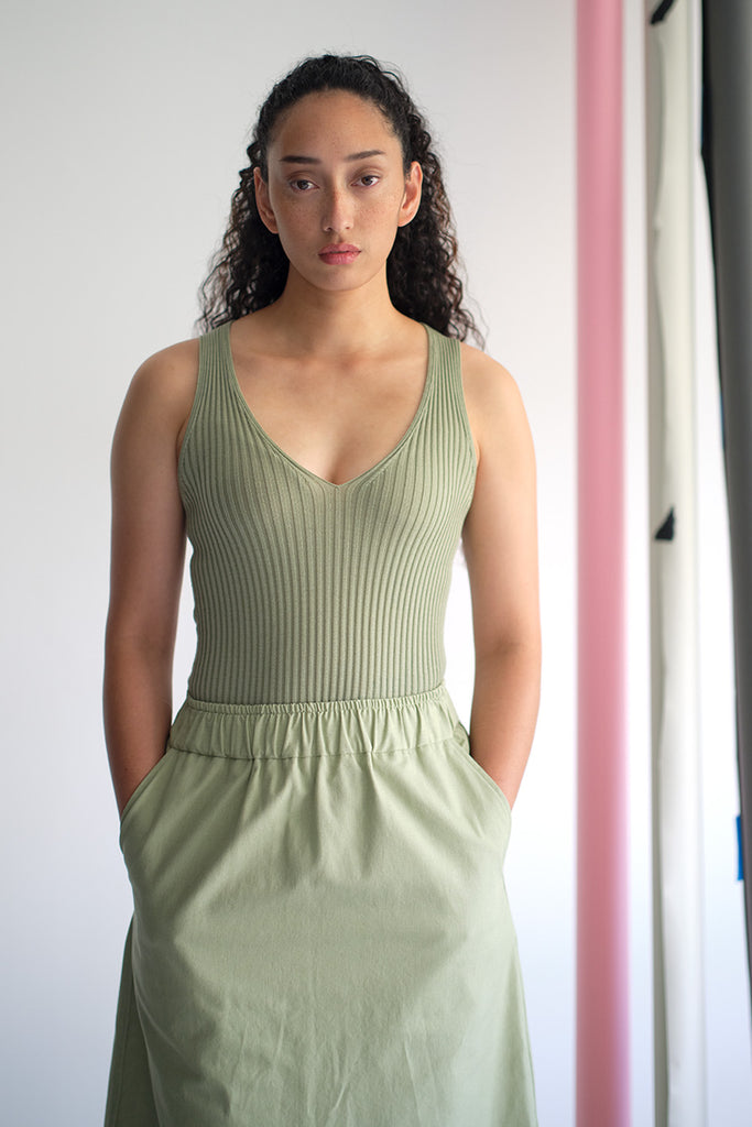 Standard Issue Merino Rib V Tank - Celadon