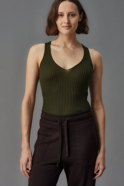 Standard Issue Merino Rib V Neck Tank - Smudge