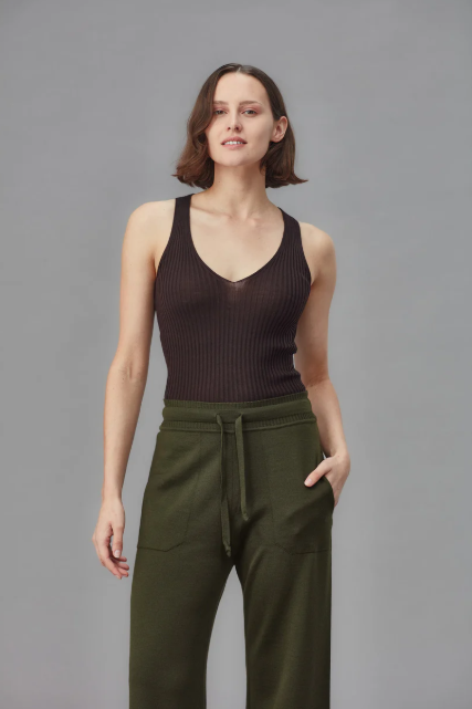 Standard Issue Merino Rib V Neck Tank - Umber