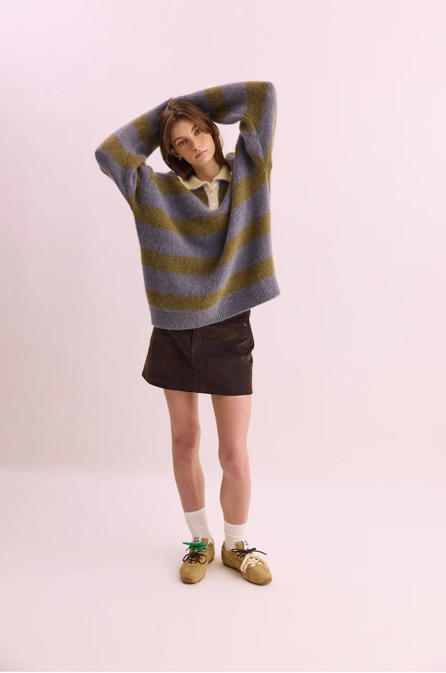 Pharlain Knit Polo - Blue/Green Stripe
