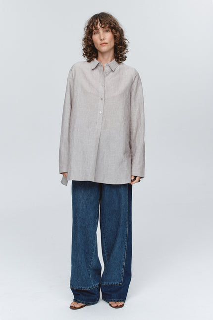 Marle Tab Shirt - Chocolate Stripe