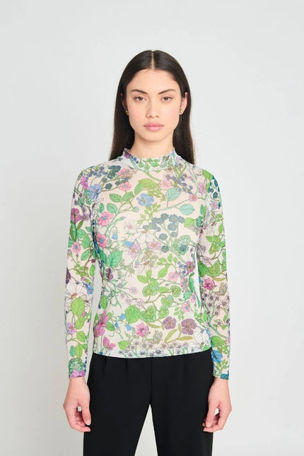 twenty-seven names Fantasy Floral Top - Cream Floral Mesh