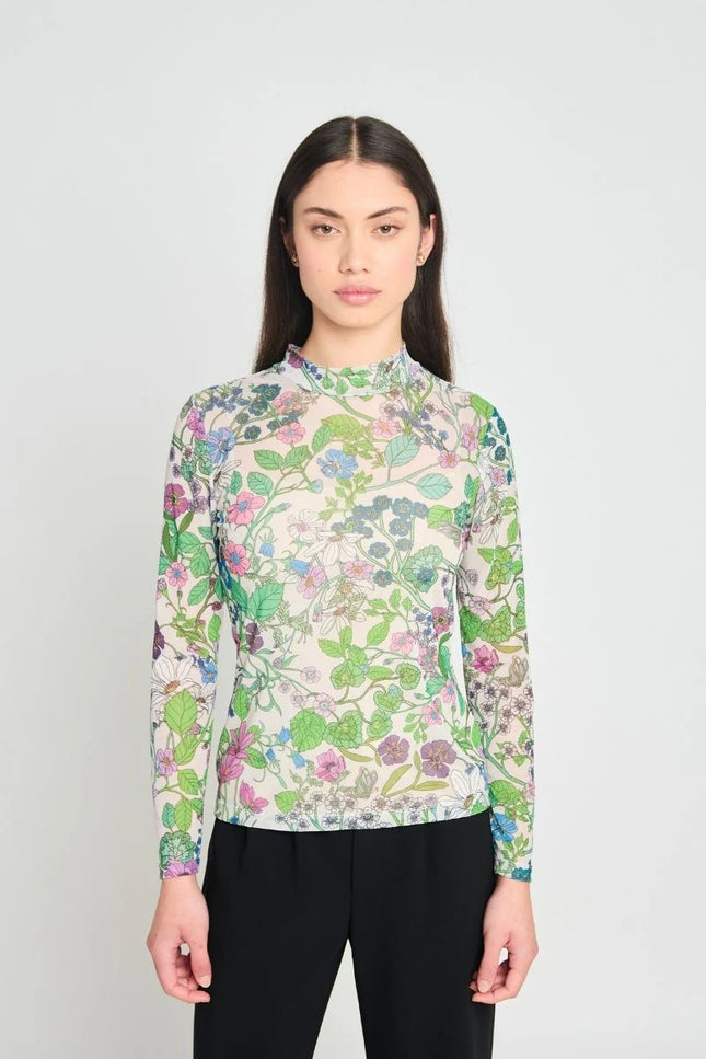 twenty-seven names Fantasy Floral Top - Cream Floral Mesh