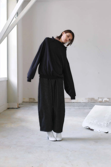 Otsu Kaguya Cropped Linen - W Black