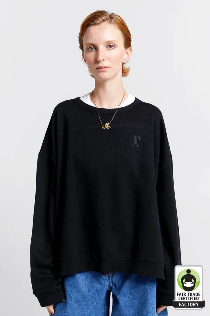 Karen Walker Embroidered Runaway Girl Crew Neck Sweatshirt - Organic Cotton - Black