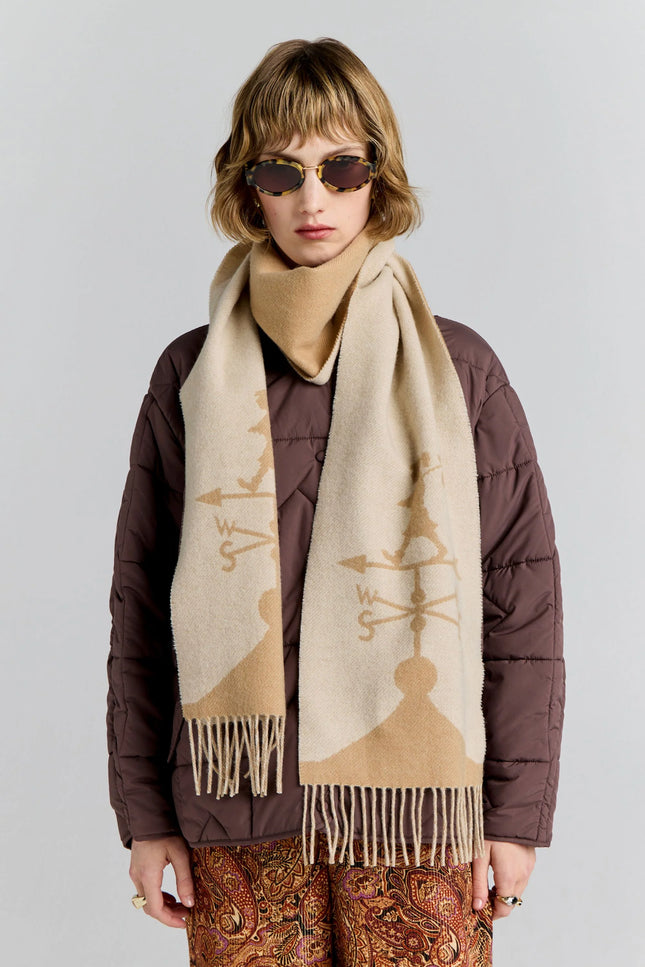 Karen Walker Weather Shop Jacquard Scarf - Cream/Tan