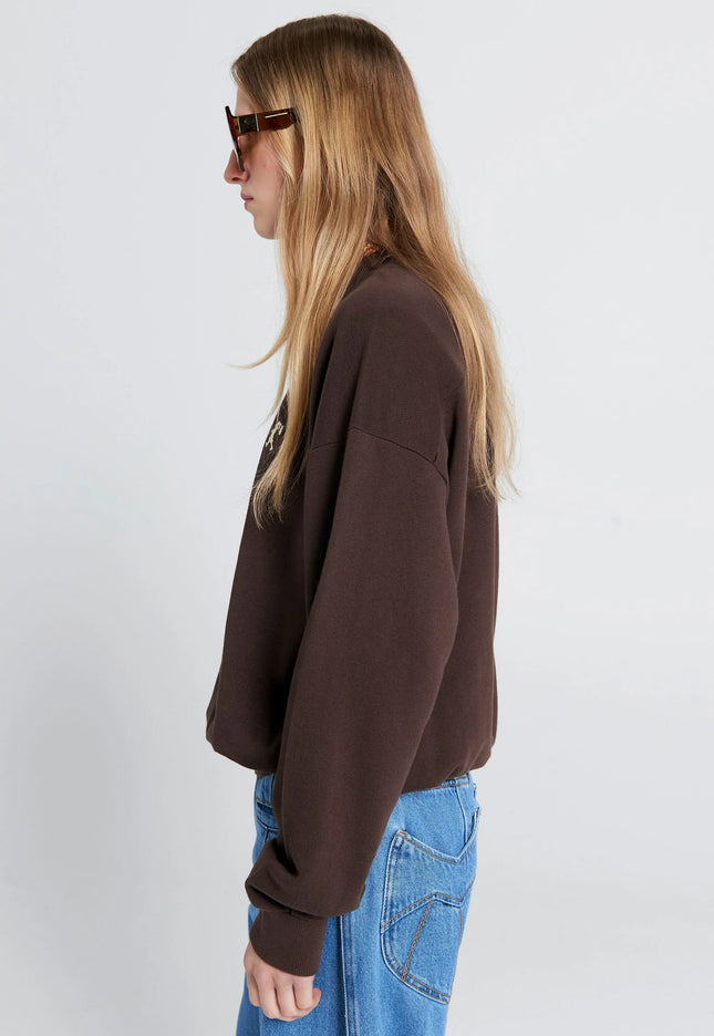Karen Walker Runaway Girl Organic Cotton Crewneck - Chocolate Brown