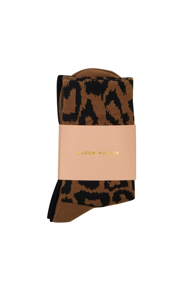 Karen Walker Leopard Socks 2 Pack - Tan/Black