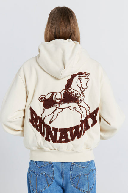 Karen Walker Rocking Horse Cropped Oversized Hoodie - Ecru/Mocha