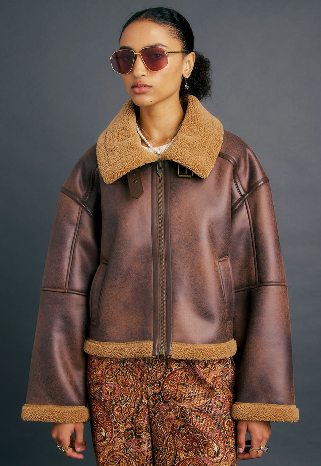 Karen Walker Cropped Aviator Jacket - Brown/Chestnut