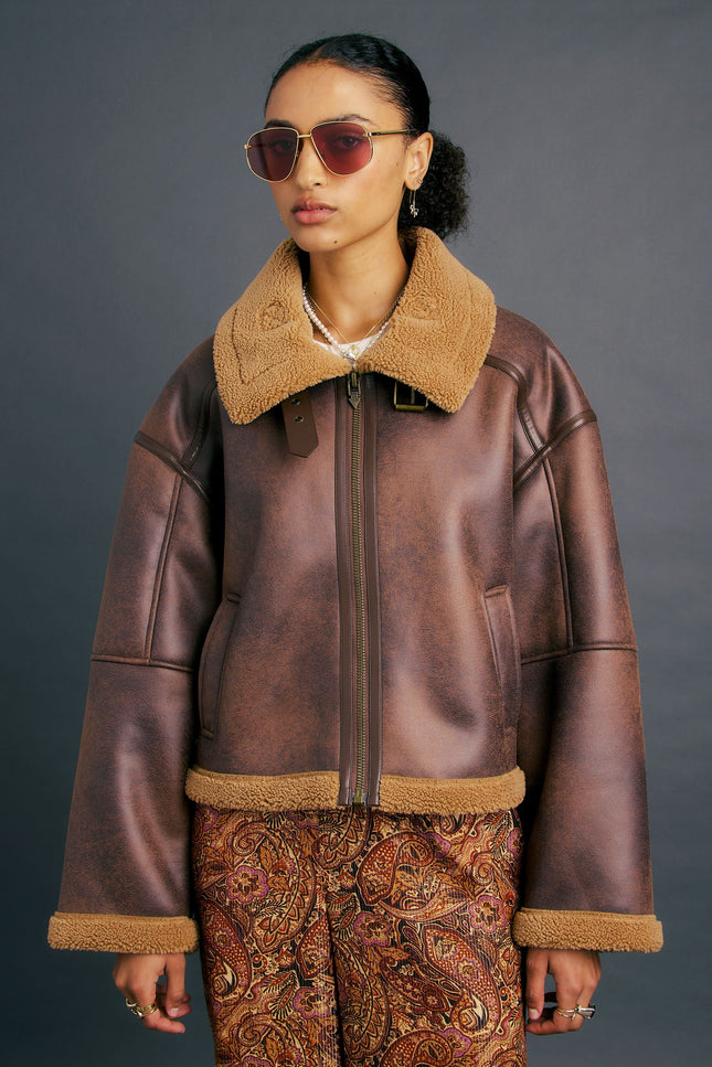 Karen Walker Cropped Aviator Jacket - Brown/Chestnut