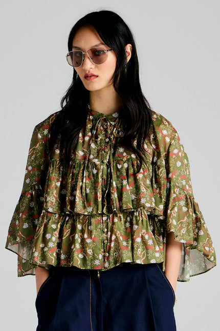 Karen Walker Fleur Blouse - Olive Multi