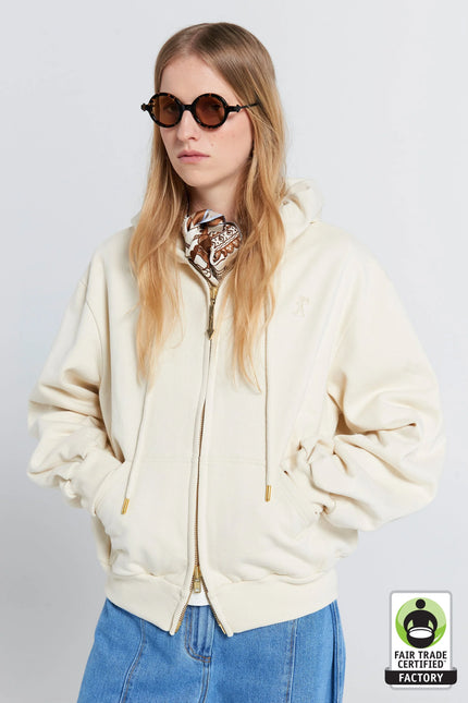 Karen Walker Rocking Horse Cropped Oversized Hoodie - Ecru/Mocha