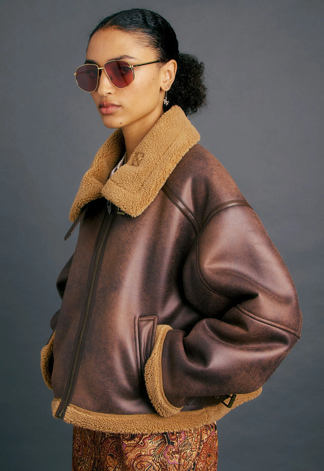 Karen Walker Cropped Aviator Jacket - Brown/Chestnut