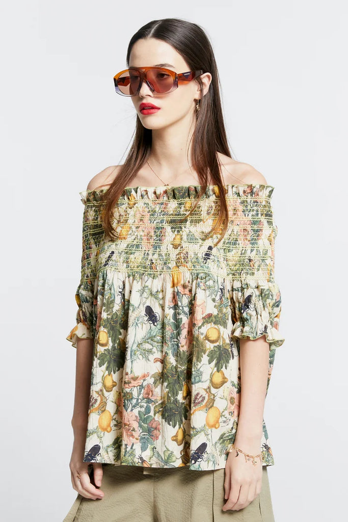 Karen Walker Gaia Smocked Blouse - Insects and Fruit