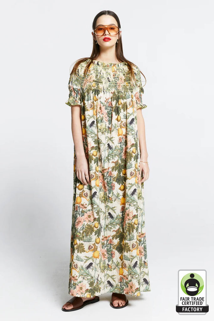 Karen Walker Gaia Smocked Dress- Insects and Fruit