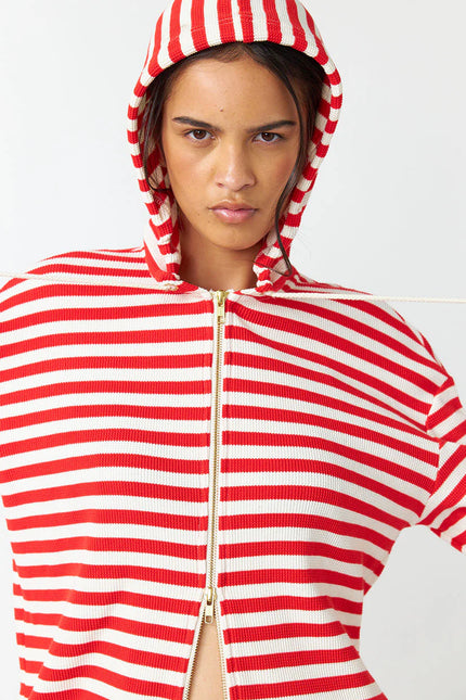 Sylvester Stripey Hoodie - Red Stripe
