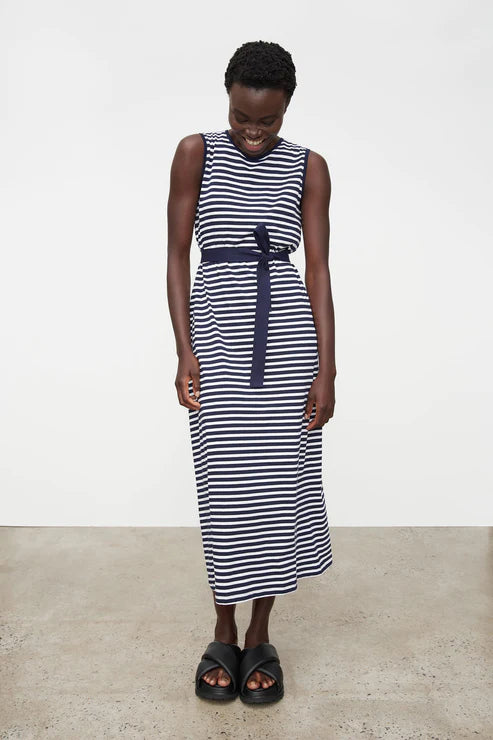 Kowtow Long Singlet Dress - Navy Stripe