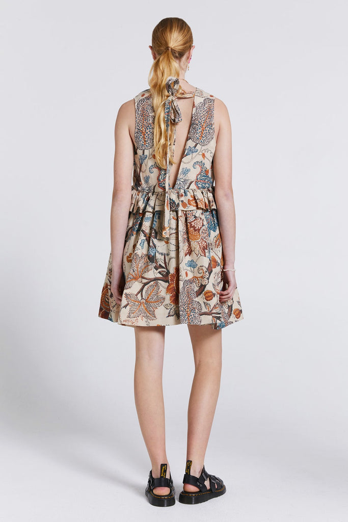 Karen Walker Mini Cordyline Dress - Edwardian Floral Linen - Sand Multi