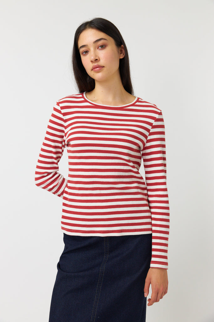 Sylvester Stripey Longsleeve Top - Brick/Ivory