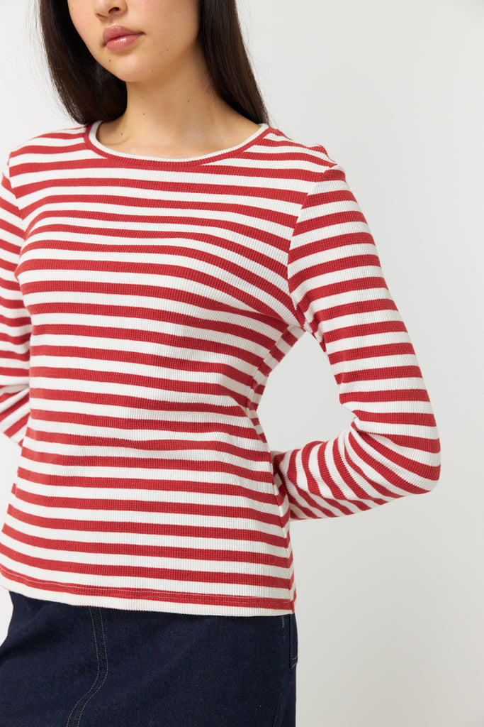 Sylvester Stripey Longsleeve Top - Brick/Ivory