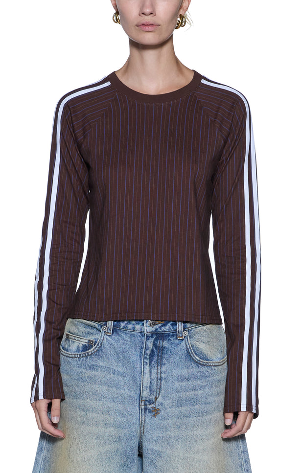 Ksubi Porter LS Top Choc Pinstripe - Brown