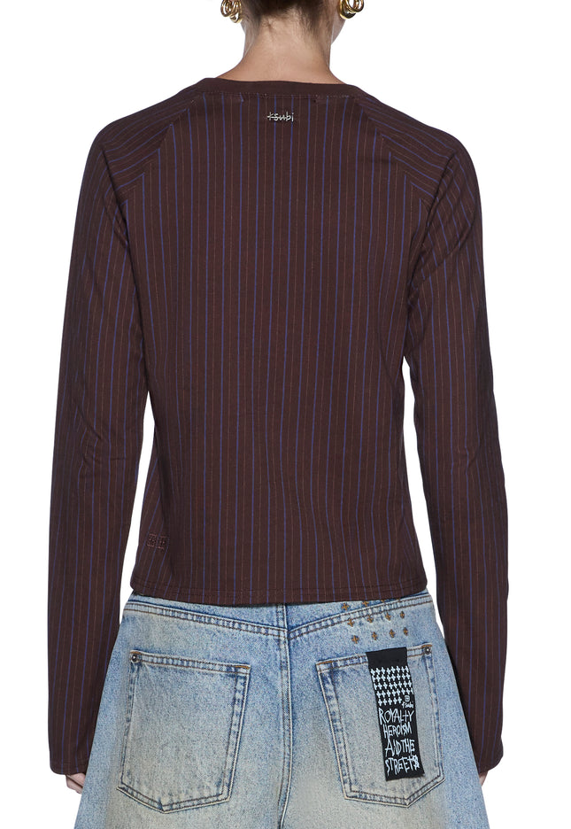 Ksubi Porter LS Top Choc Pinstripe - Brown
