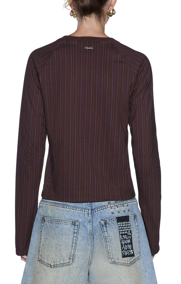 Ksubi Porter LS Top Choc Pinstripe - Brown