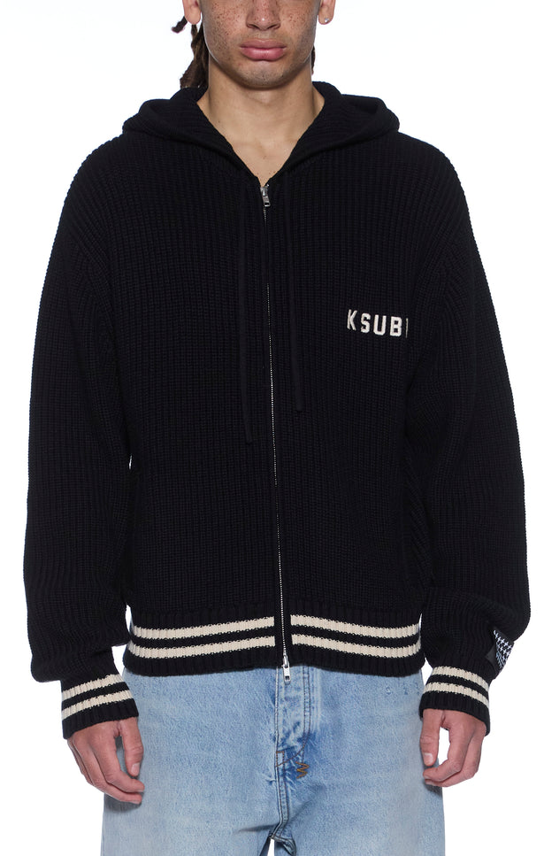 Ksubi Boxer Zip Knit Hoodie Midnight - Black