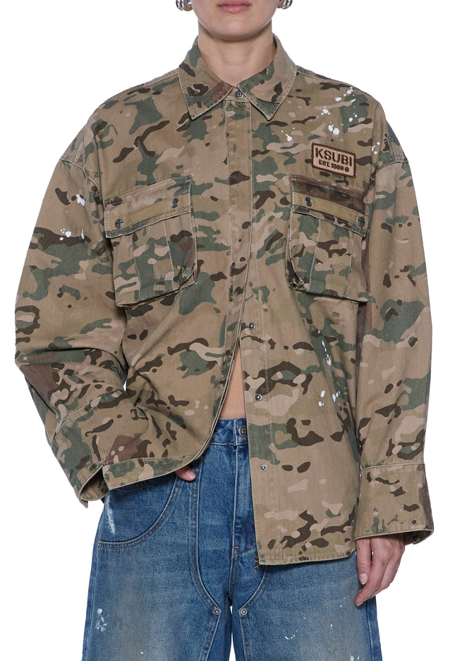 Ksubi Astra Cargo LS Shirt - Woodland Camo