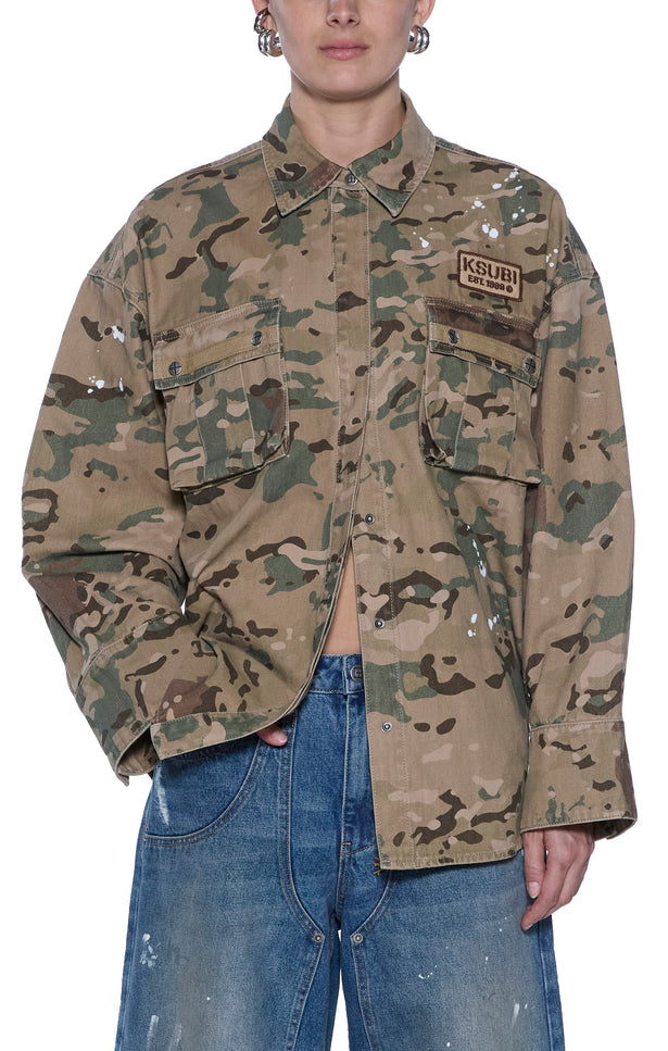 Ksubi Astra Cargo LS Shirt - Woodland Camo