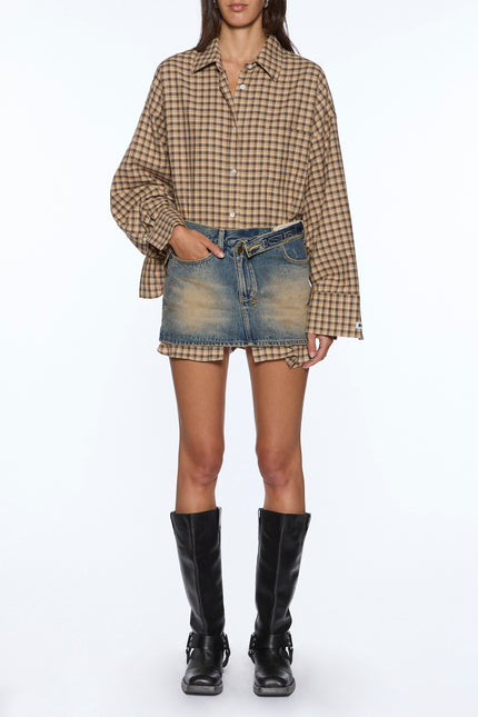 Ksubi Astra Long Sleeve Shirt - Tan Plaid