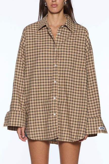 Ksubi Astra Long Sleeve Shirt - Tan Plaid