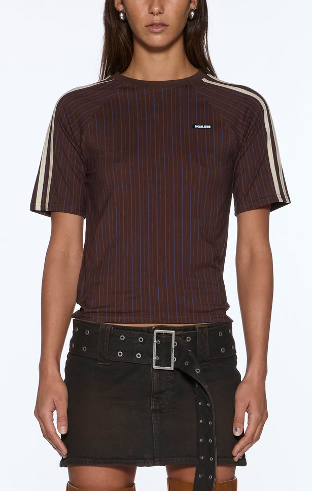 KSUBI Porter SS Top Chocolate Pinstripe