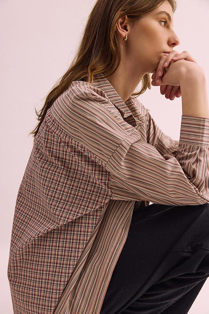 Pharlain Billie Shirt - Red/Tan Stripe