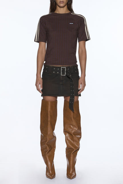 KSUBI Porter SS Top Chocolate Pinstripe