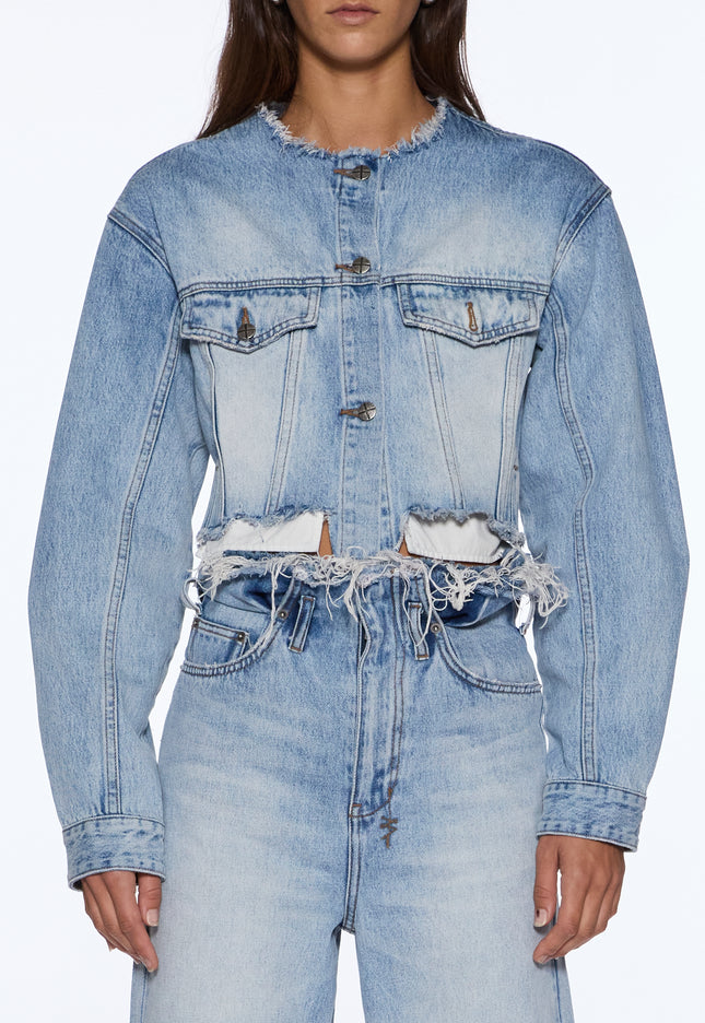Ksubi Torn Off Crop Trucker Vapour - Denim