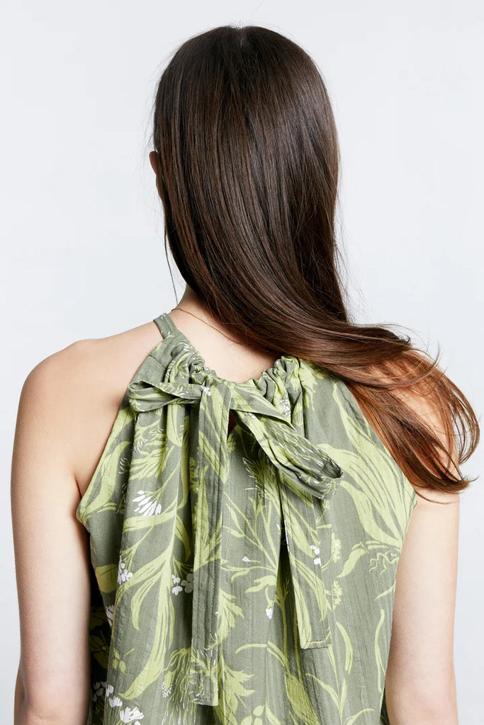 Karen Walker Wardian Bow Back Top - Wild Flowers Seersucker Green