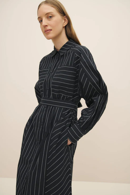 Kowtow Yves Shirt Dress - Navy Pinstripe