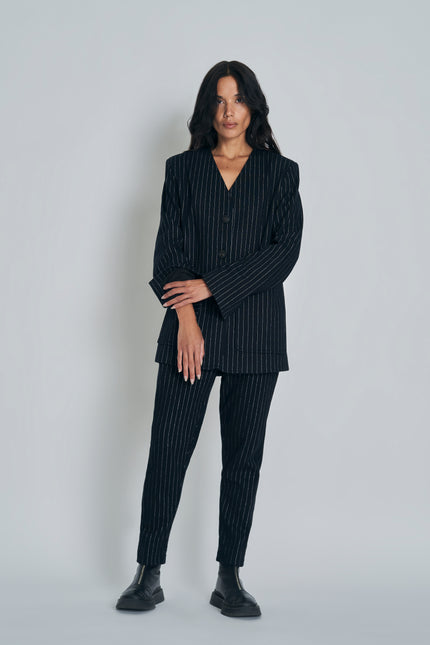 New Lands Stella Blazer - Black w Silver pinstripe