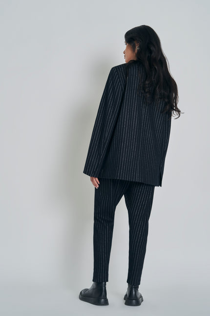 New Lands Stella Blazer - Black w Silver pinstripe