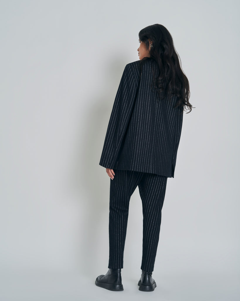 New Lands Stella Blazer - Black w Silver pinstripe