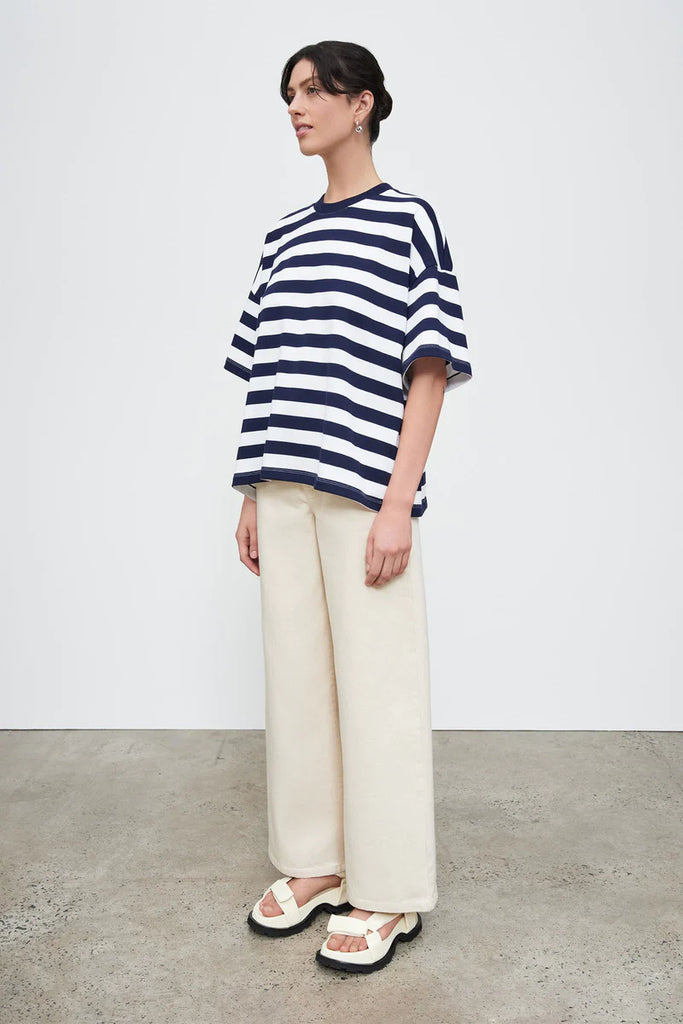 Kowtow Oversized Boxy Tee - Navy/White Stripe