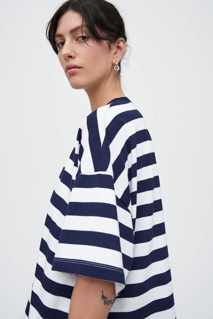 Kowtow Oversized Boxy Tee - Navy/White Stripe