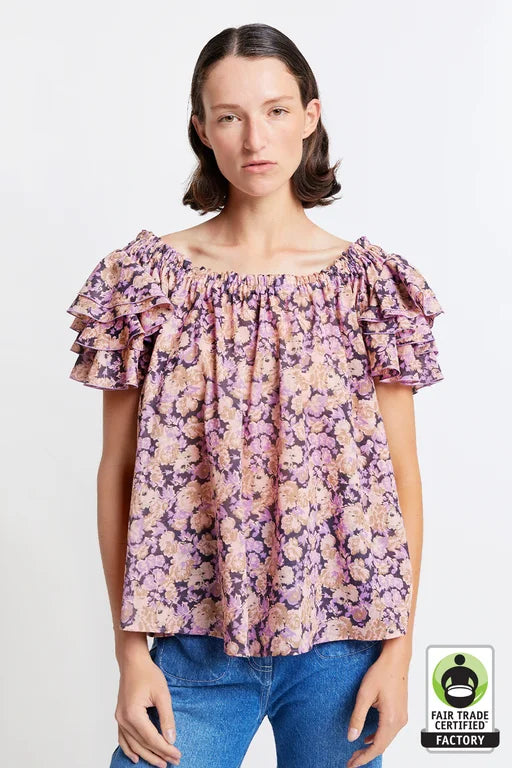 Karen Walker Organic Cotton Bounty Top - Mini Floral  Sandstorm