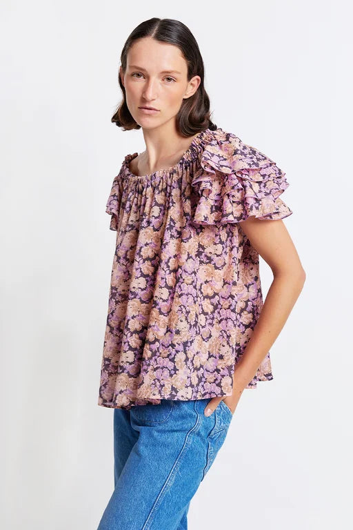 Karen Walker Organic Cotton Bounty Top - Mini Floral  Sandstorm